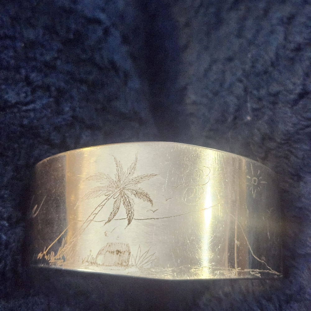 Silver Aloha Hawaii Palm Tree Engraved Bracelet